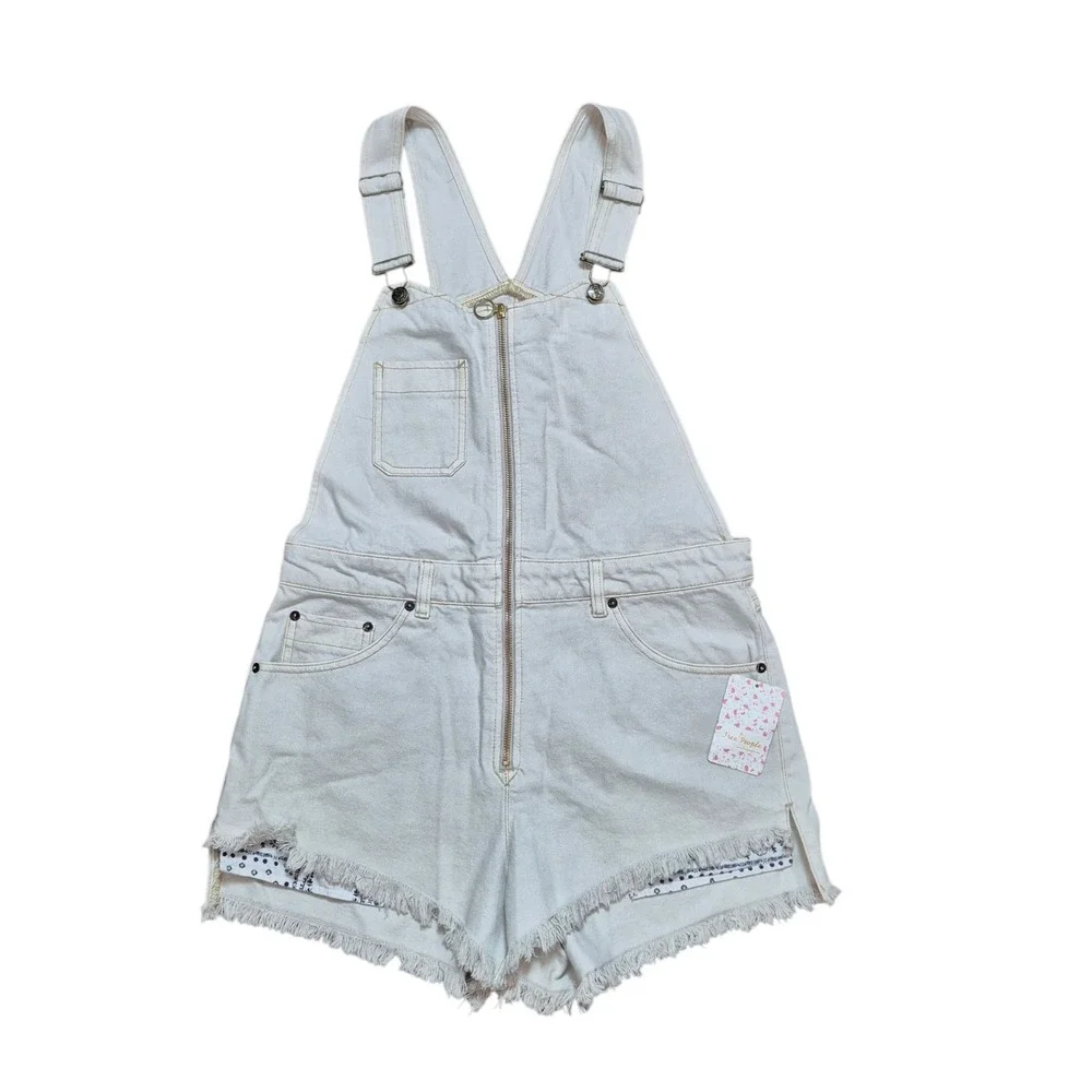 Free People We The Free Women's 8 Off‎ White Denim Overalls Shortalls NWT